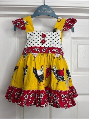Eleanor Rose Yellow Red Black Polka Dot Chicken Print Sundress